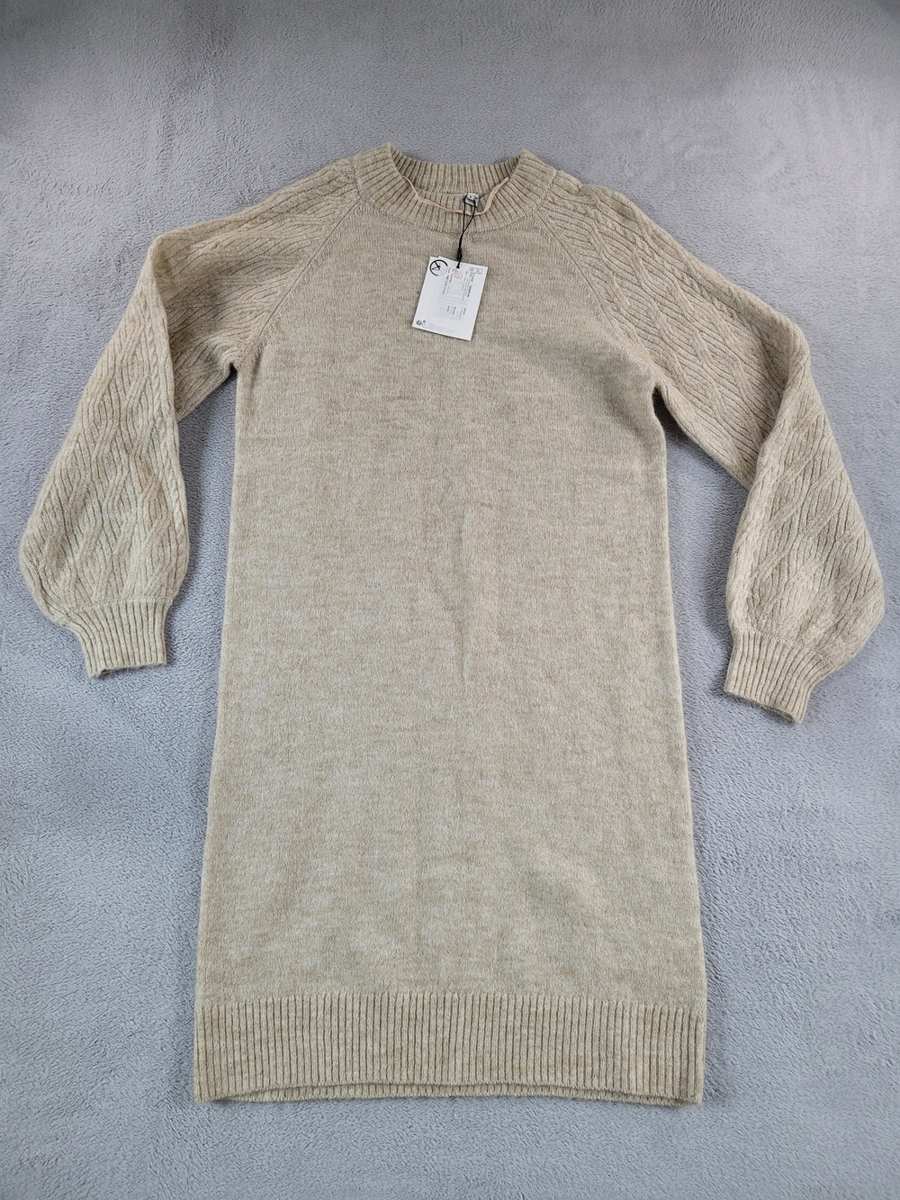 Ichi Asdis Round Neck Jumper Dress, Oatmeal Melange Knit Dress - Picture 14 of 16